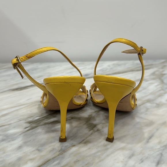 JIMMY CHOO YELLOW KID LEATHER RUMER GLASS DROPS SLING 36 1/2 6.5 - Picture 4 of 7